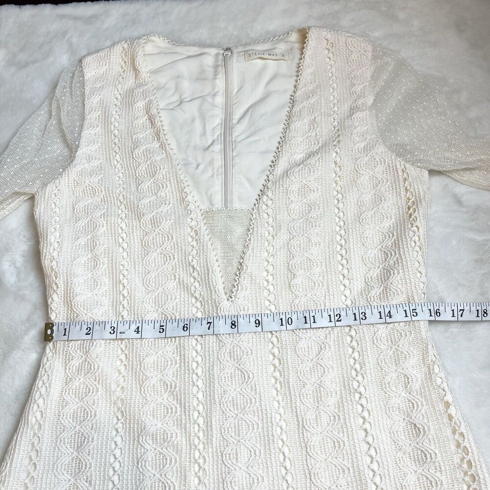 Stevie May Ivory Crochet Lace Long Sleeve Gallery Mini Dress Sz S - Picture 9 of 10